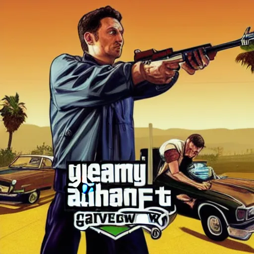 Image similar to “Zelensky in GTA V, cover art by Stephen Bliss, Boxart, loadscreen”