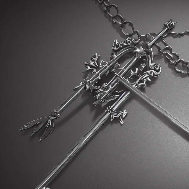 Image similar to kingdom hearts keyblade designed by balenciaga, dark cinematic, volumetric, realistic, 3 d render, cinematic lighting, ray tracing, cinematic, unreal engine 5, unreal engine render, octane render, hyper realistic, photo, 8 k