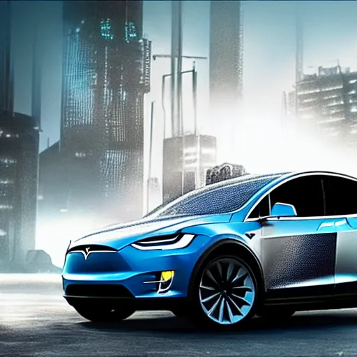 Prompt: tesla model x as an armored vehicle in a cyberpunk world