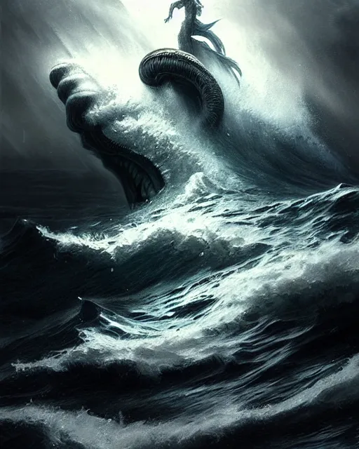 Prompt: a elder god rising from a dark stormy ocean | | pencil sketch, realistic shaded, fine details, realistic shaded lighting poster by greg rutkowski, magali villeneuve, artgerm, jeremy lipkin and michael garmash and rob rey