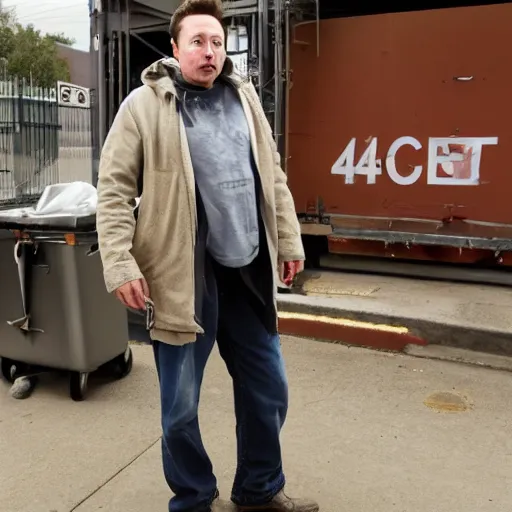 Prompt: elon musk as a homeless man, 4 k