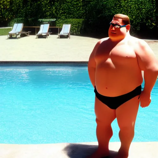 Prompt: Peter Griffin posing by the pool, photograph