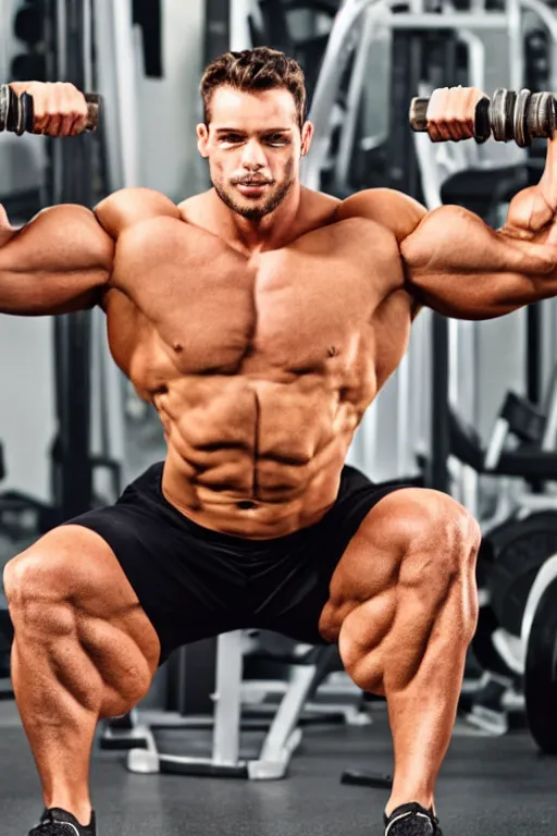 Image similar to Strong, muscular frog at the gym, lifting weights and showing off his biceps.