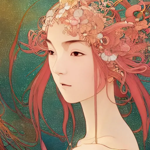 Image similar to a beautiful exquisite delicate hyperdetailed character design 4 k wallpaper illustration of a phoenix princess, victo ngai style, finely detailed perfect face delicate features directed gaze, style of studio ghibli, makoto shinkai, raphael lacoste, louis comfort tiffany, denoise, deblurring, artgerm, james jean, ross tran, alphonse maria mucha, chinese style