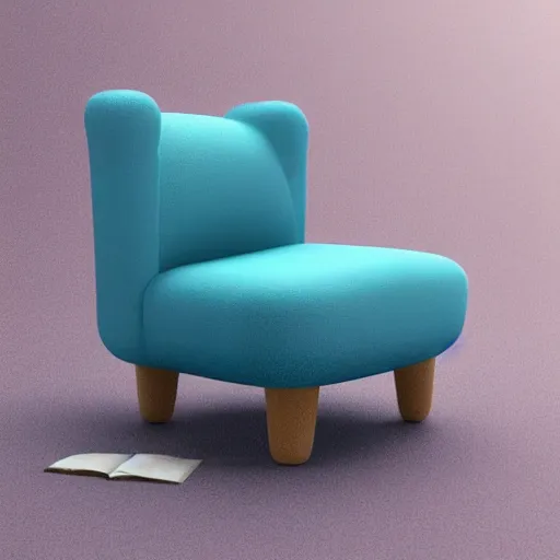 Image similar to a chubby cute chair, 3 d illustration, isometric, 1 0 0 mm, octane render, studio lighting