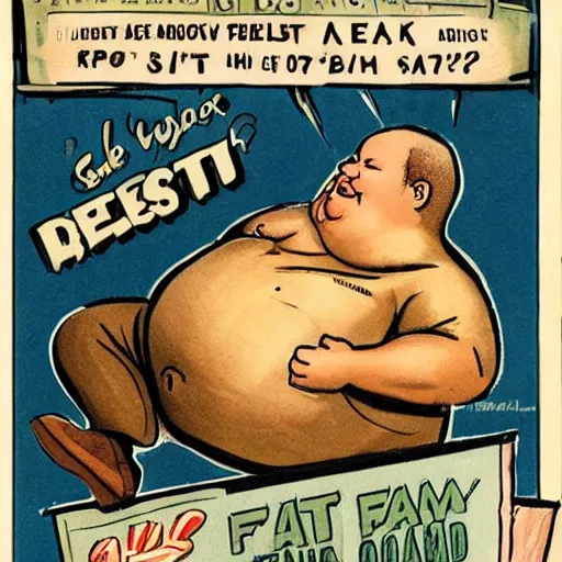 Image similar to fat man we respect you a lot fat man, snake oil CMO