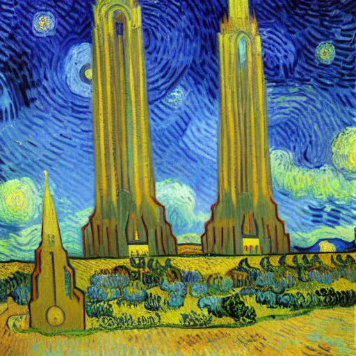Prompt: twin towers painted by vincent van gogh, 4 k, high resolution, illustration, painting