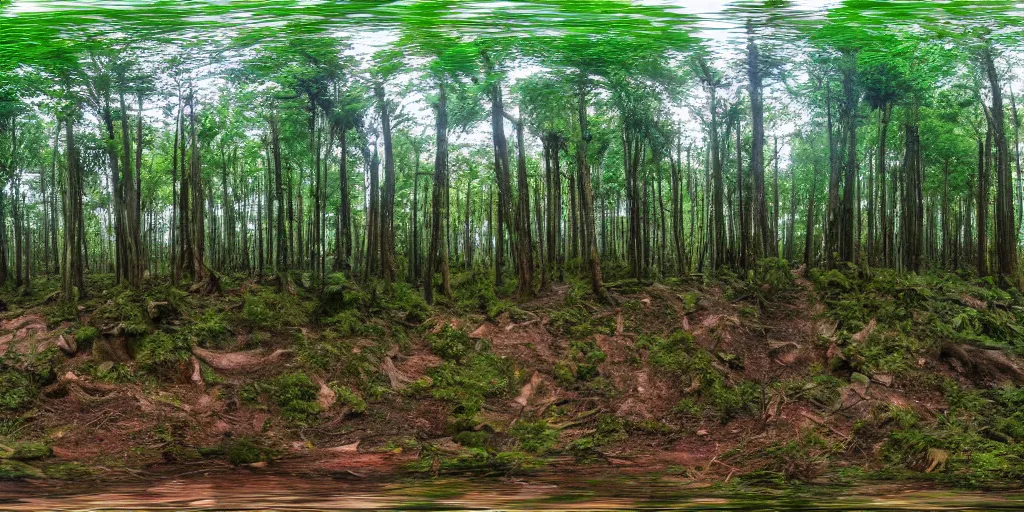 Prompt: a high quality professional 360 photograph of a forest full of monsters