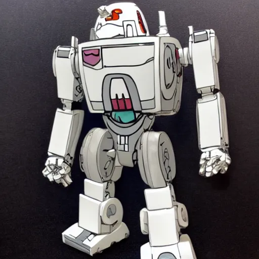 Prompt: ED-209 with a Sanrio themed paint job.