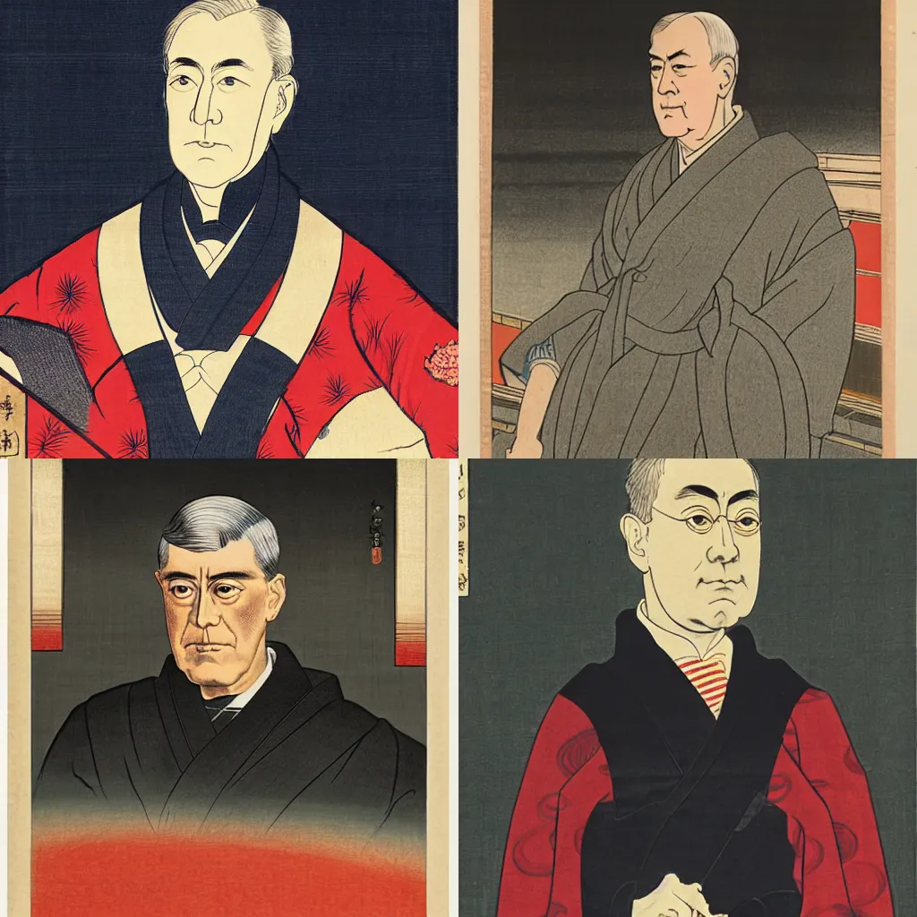Prompt: Ukiyo-E portrait of President Woodrow Wilson