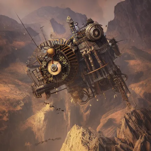 Prompt: a flying steampunk fortress, behrens style, octane render, fantasy digital art, beautiful composition, trending on artstation