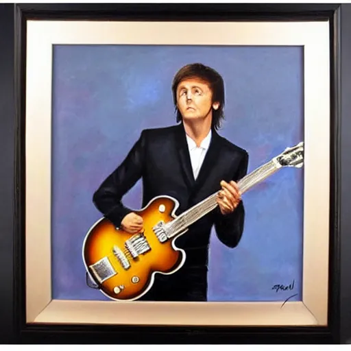 Prompt: a framed oil painting of Paul McCartney, 8k, high definition, highly detailed, photo-realistic