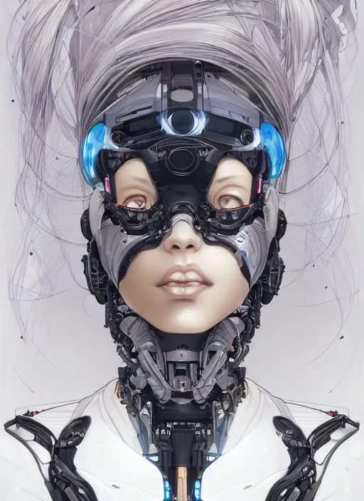 Image similar to portrait of a beautiful cyborg woman by Yukito Kishiro, biomechanical, hyper detailled, trending on artstation