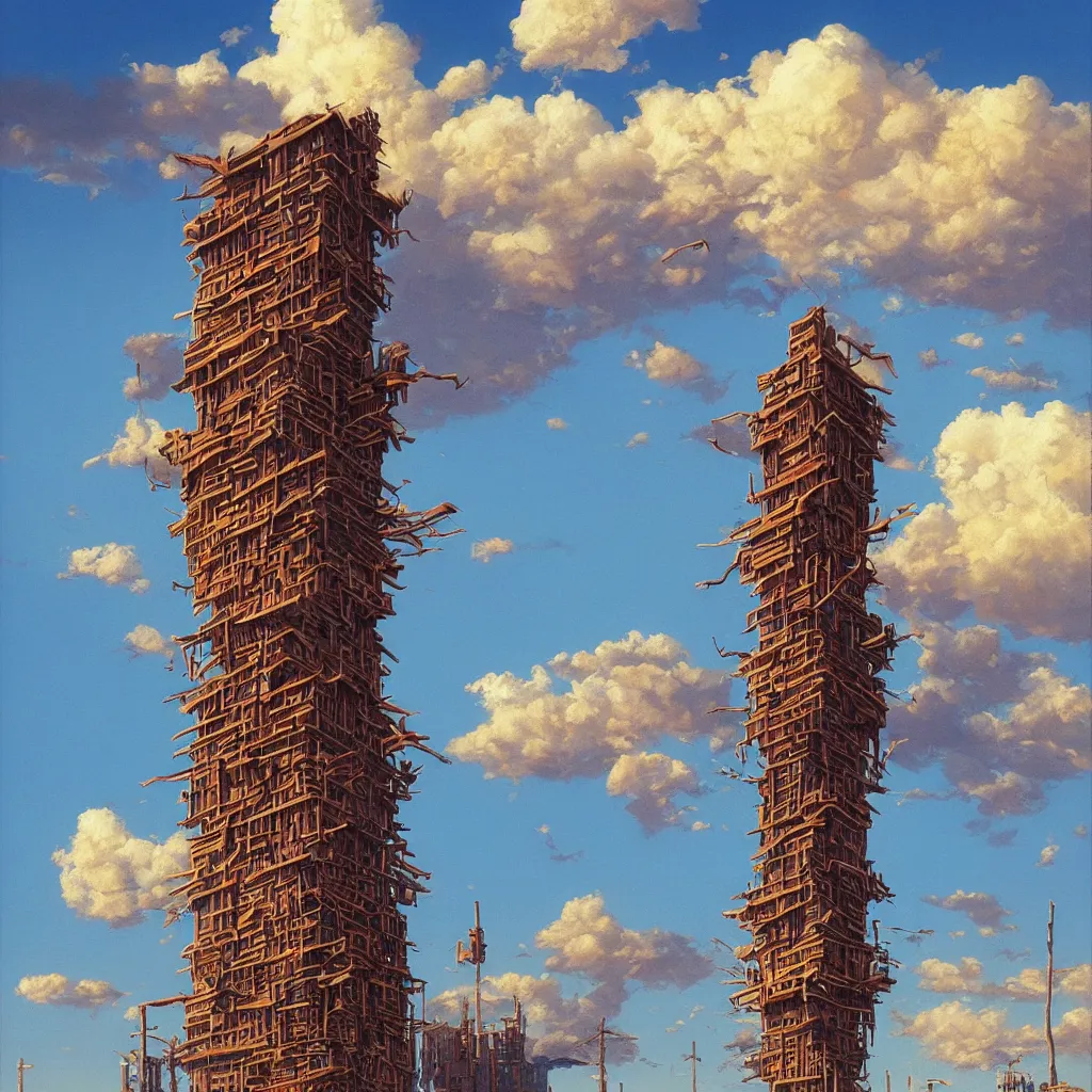 Prompt: a single! colorful! wooden tower clear empty sky, a high contrast!! ultradetailed photorealistic painting by michael whelan, hard lighting, masterpiece