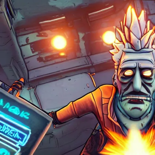 Image similar to Rick Sanchez in borderlands 2 4k detailed super realistic