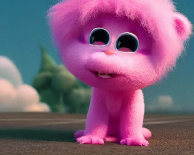 Prompt: 3D Pixar movie animation render of the cutest little pink fluffy creature with a big lovely grin smile sweet adorable cherub, octane render, pastel colors, soft clouds and soft gradient background