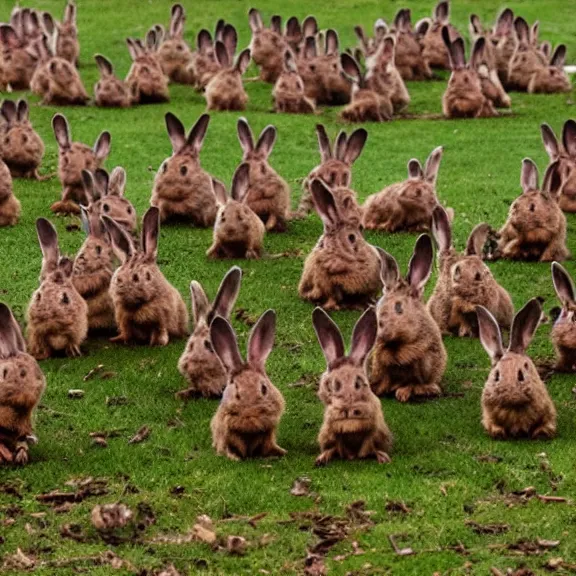 Image similar to an army of zombie rabbits