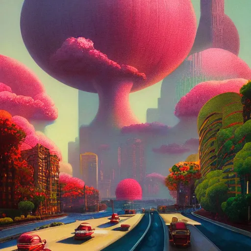 Image similar to a painting of an art - deco cityscape surrounded by flowers, a watercolor and matte painting by beeple and rhads and maxfield parrish, cgsociety, artdeco, utopia art, sci - fi, artstation hq