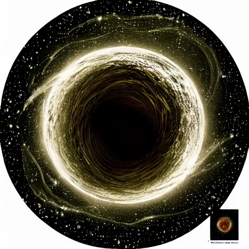 Image similar to lost souls falling into the heart a black hole. cosmic dread and false geometry