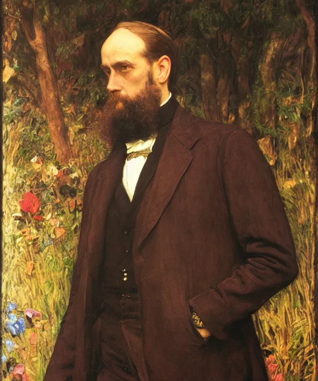 Image similar to a beautiful victorian painting of a distinguished gentleman, by william holman hunt, john everett millais, george frederic watts, trending on artstation