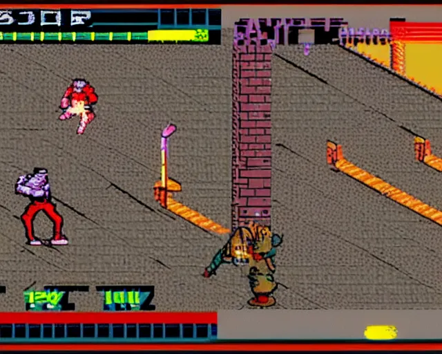 Prompt: a screenshot showing the game play from the defender iii prototype video game from williams electronics 1 9 8 5