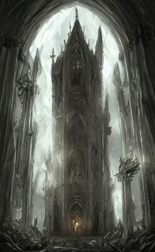 Image similar to concept art, dark church, fantasy style, Dark Souls style, highly detailed, WLOP, artstation