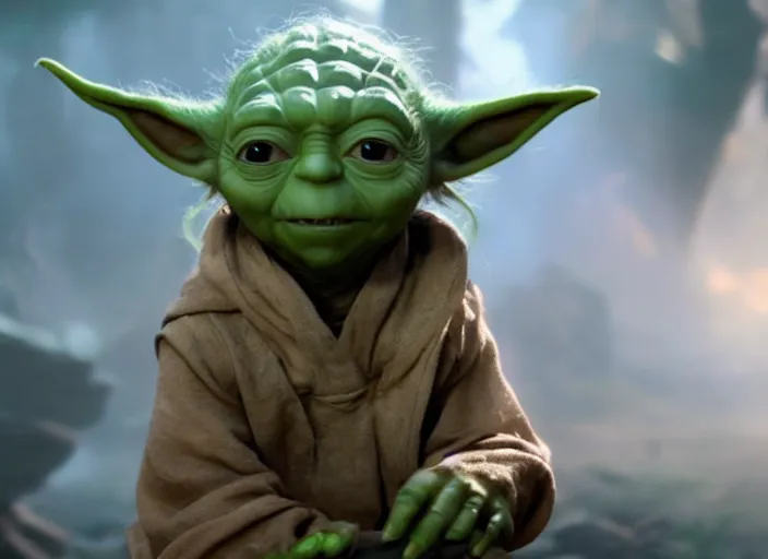 Image similar to a film still of cosplay of yoda in league of legends's arcane ( 2 0 2 1 ), 4 k