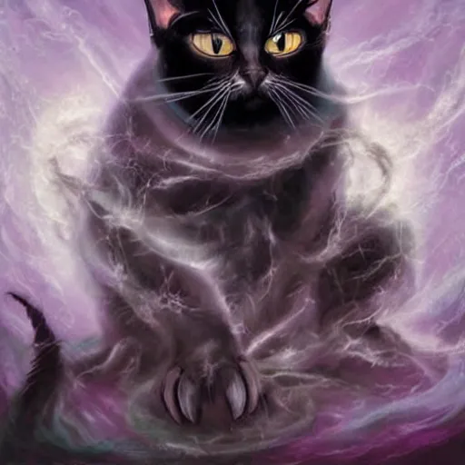 Prompt: Lord Meows, Master of Darkness, epic cat fantasy, ethereal