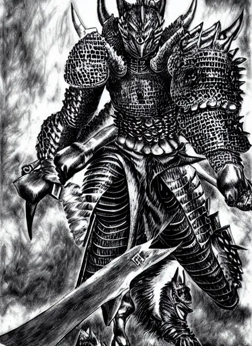 Image similar to demon wolf armored knight by kentaro miura