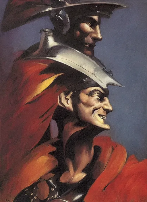 Prompt: portrait of smiling noble duelist, handsome! coherent! by mariusz lewandowski, by frank frazetta, vibrant color, strong line, minimalism, high contrast