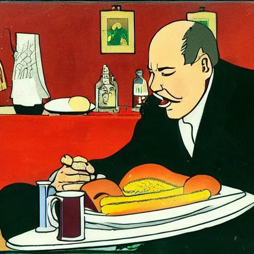 Prompt: lenin eating a hot dog, anime