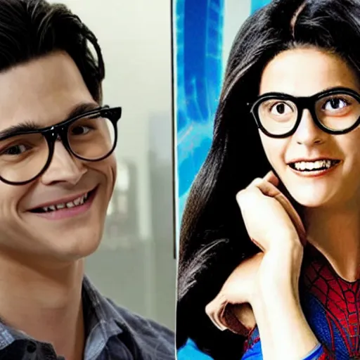 Prompt: spiderman and betty la fea tv show cross over