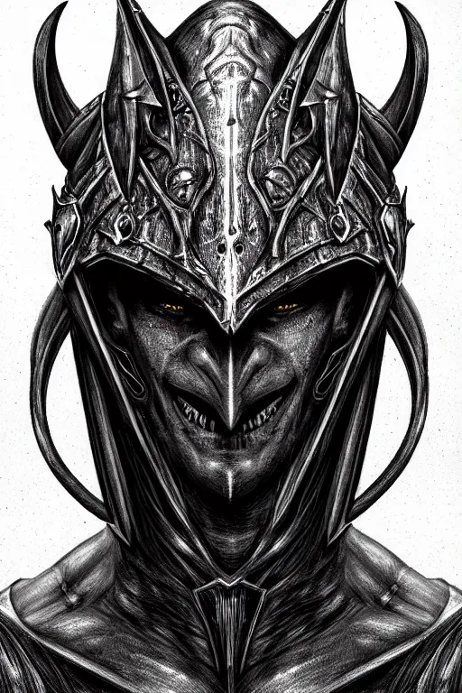 Image similar to head and shoulders portrait of an eldrich knight, drow, dark elf, shadar kai, breastplate, magical, male, high fantasy, d & d, by h. r. giger, face details, extremely detailed, digital illustration