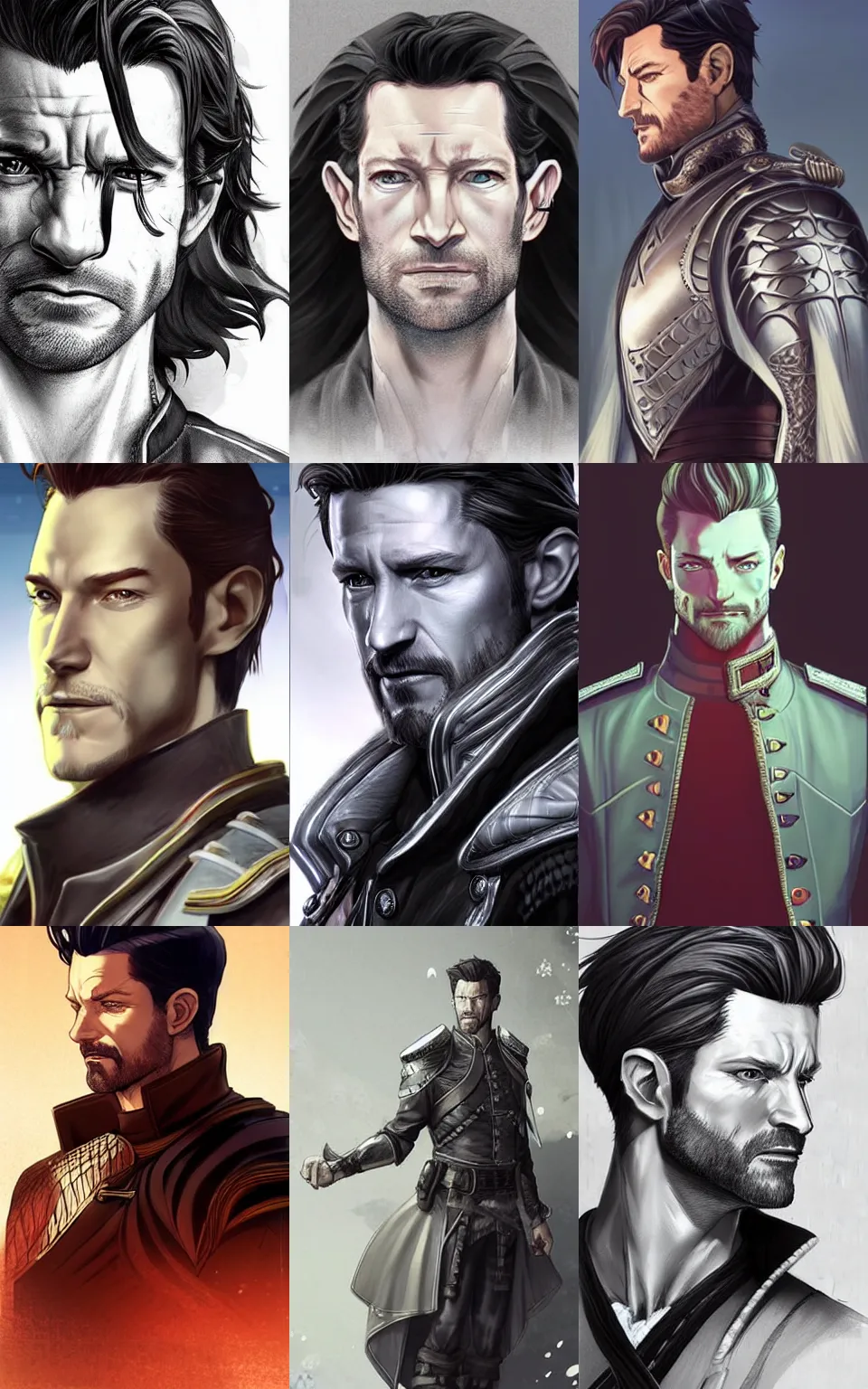 Prompt: handsome Ian Bohen as a dignified general king. Thin silver crown, leather boots. Character design by charlie bowater, ross tran, artgerm, and makoto shinkai, detailed, inked, western comic book art, 2021 award winning painting