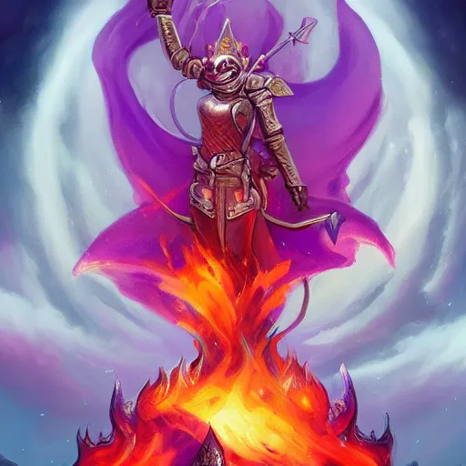 Prompt: A Godly Knight made of fire and flames of purple by Peter Mohrbacher, background temple of cold obsidian by Kelly Mckernan, trending on artstation HD,