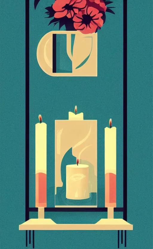 Prompt: illustration with a set of beautiful scented candles with bathroom interior on the background, an art deco painting by tom whalen, trending on behance, art deco, digital illustration, storybook illustration, grainy texture, flat shading, vector art, airbrush, pastel, watercolor, poster