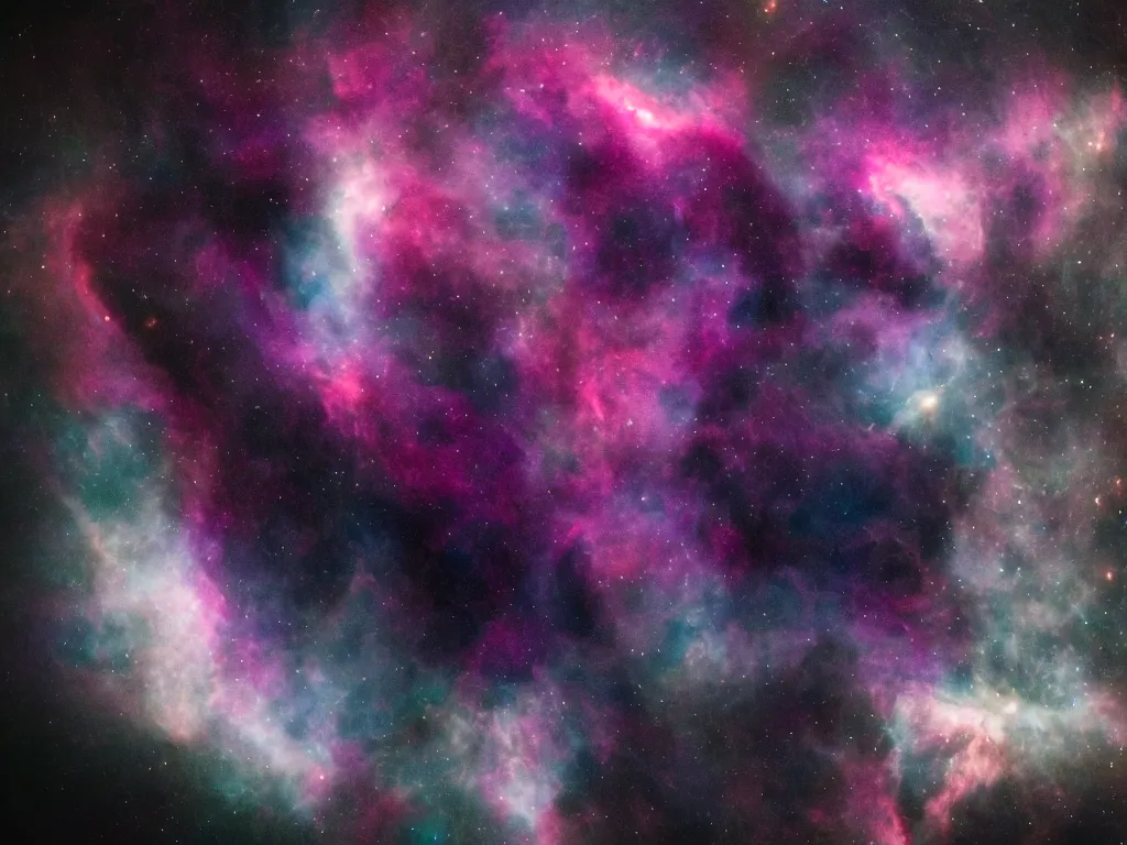 Image similar to First person view of jumping out of a spaceship into a nebula, DSLR photograph