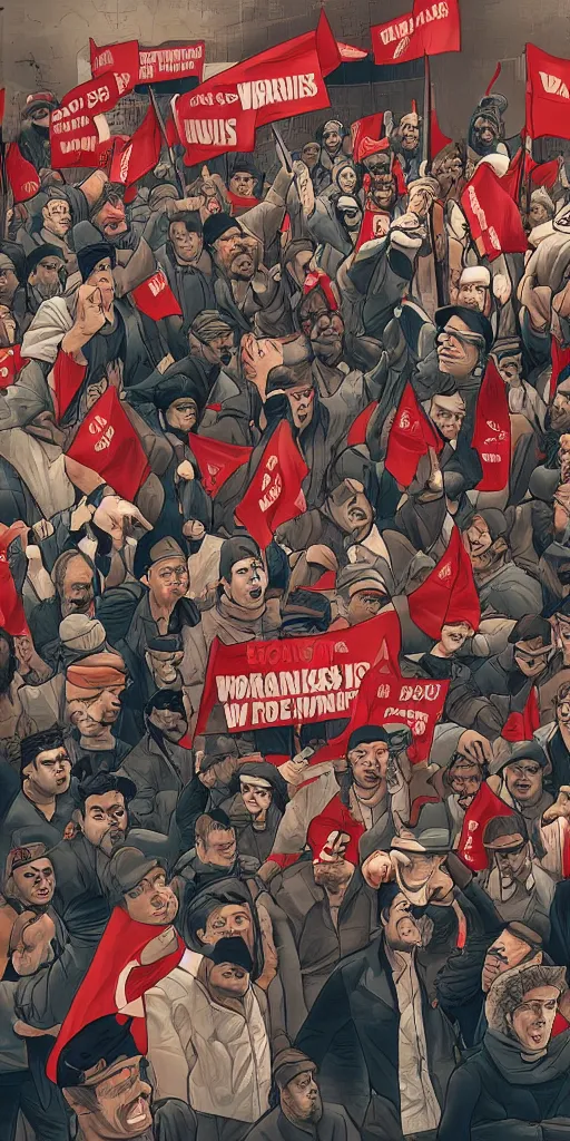 Image similar to Workers struggle against the bourgeoisie, workers strike, digital art, trending on artstation, cinematic