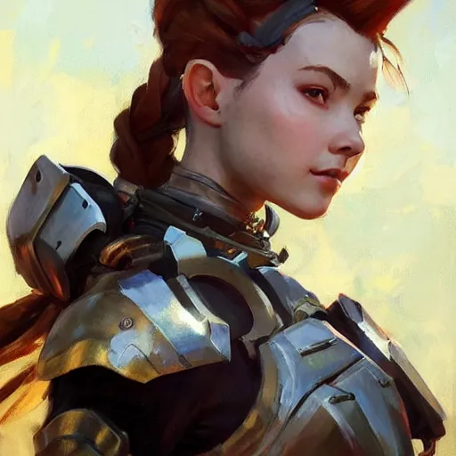 Prompt: greg manchess portrait painting of armored aloy as overwatch character, medium shot, asymmetrical, profile picture, organic painting, sunny day, matte painting, bold shapes, hard edges, street art, trending on artstation, by huang guangjian and gil elvgren and sachin teng