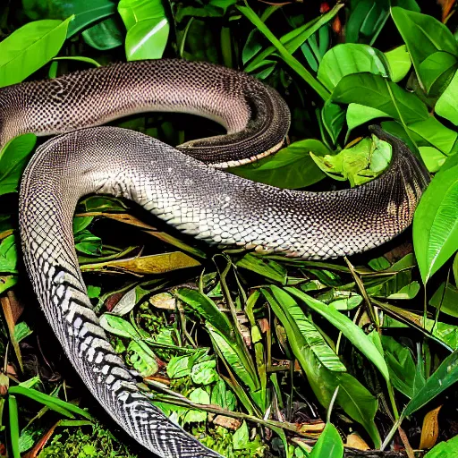 Prompt: full shot of a python in the jungle