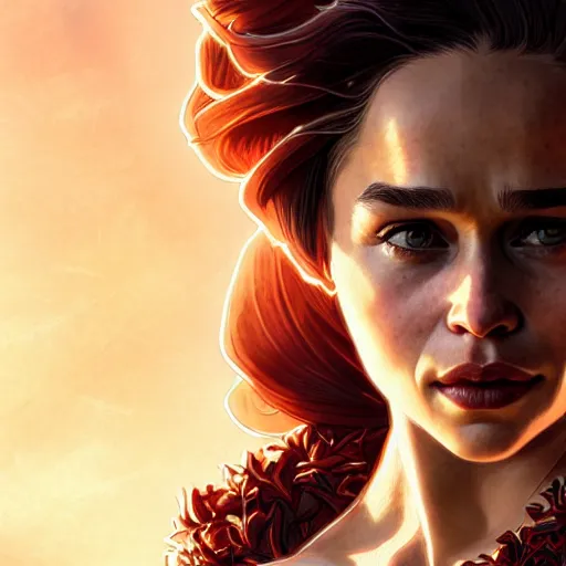 Image similar to beautiful Emilia Clarke as Flash, western, closeup, D&D, fantasy, intricate, elegant, highly detailed, digital painting, artstation, concept art, matte, sharp focus, illustration, art by Artgerm and Greg Rutkowski and Alphonse Mucha