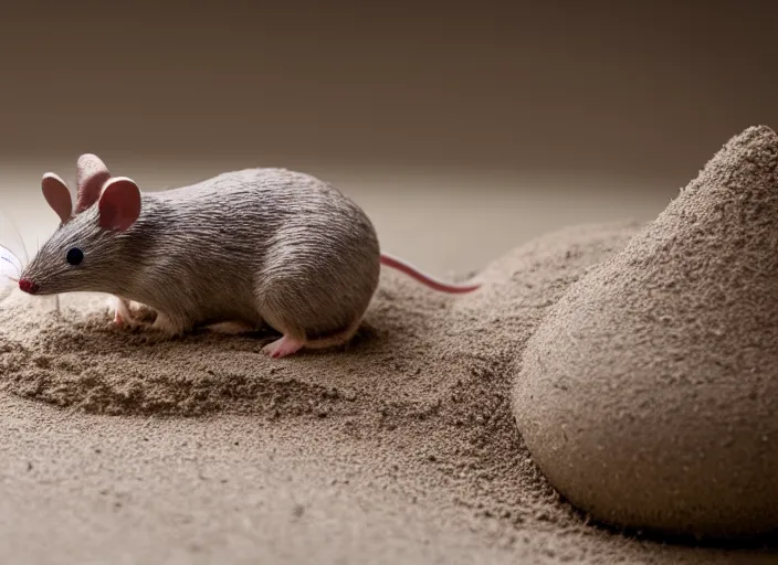 Image similar to wide dslr photo still of a mouse inside a perfect sandcastle, 8 k, 8 5 mm f 1. 4