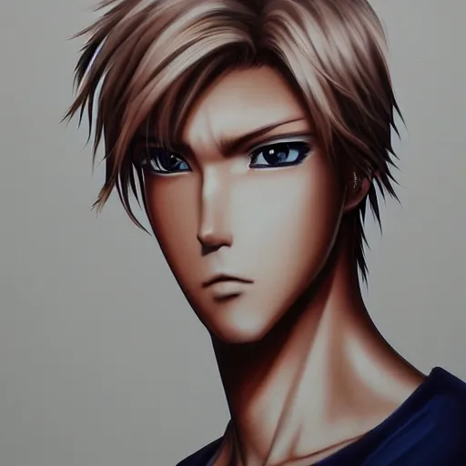 Image similar to portrait of a blond male anime character ultra realistic painting, profile picture