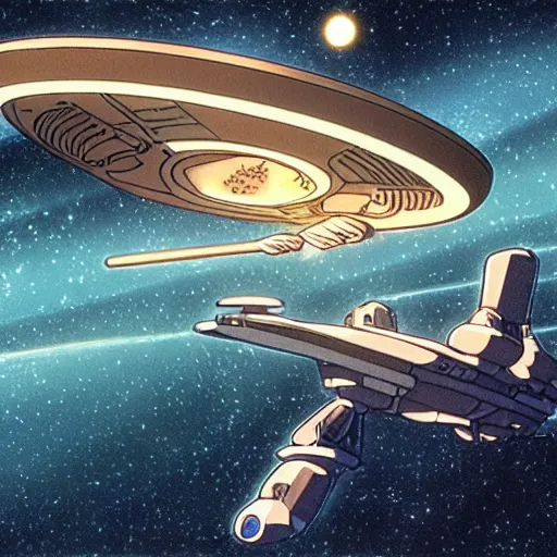 Prompt: starship enterprise in a ghibli film