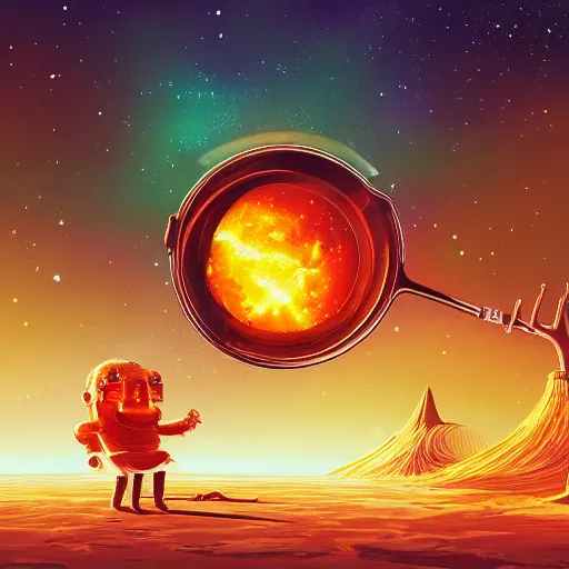 Prompt: the universe is fried on the pan, illustration, digital art, trending on artstation