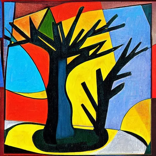 Image similar to cubist artwork of a tree, in the style of Salvador Dalí