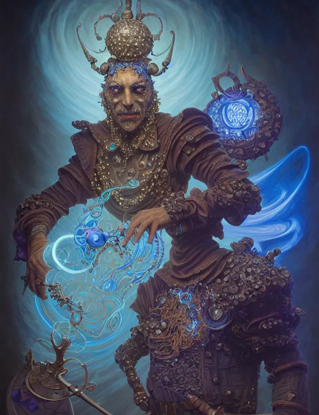 Image similar to front shot of a court jester character, hyperdimensional, bioluminescent hypercubes, ((intricate)), elegant, highly detailed, centered, (((artstation, concept art, smooth, sharp focus, artgerm, Tomasz Alen Kopera, Peter Mohrbacher, donato giancola, Joseph Christian Leyendecker, WLOP, Boris Vallejo))), mugshot!!!!!, ugly!!!!!!, octane render, nvidia raytracing demo, grainy, muted, 8K, digitalblasphemy