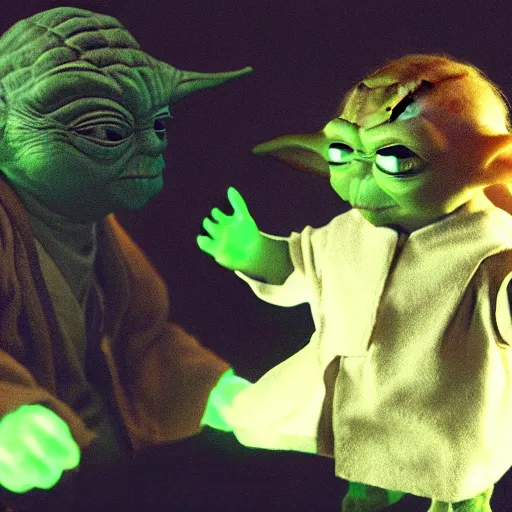 Image similar to yoda teaching english to donald trump, photorealistic dramatic lighting