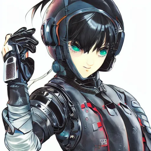 Image similar to girl wearing full suit of retro techwear armor, intricate armor design, shigenori soejima illustration, heavy lineart, oil on canvas