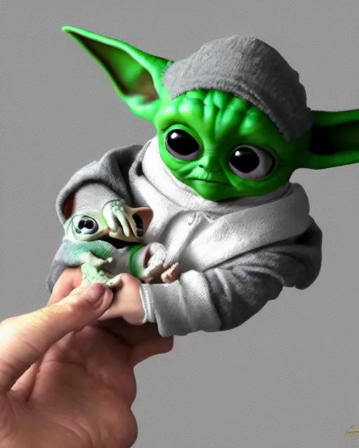 Image similar to Gizmo holding hands with his friend baby Yoda, trending on artstation, Photorealistic